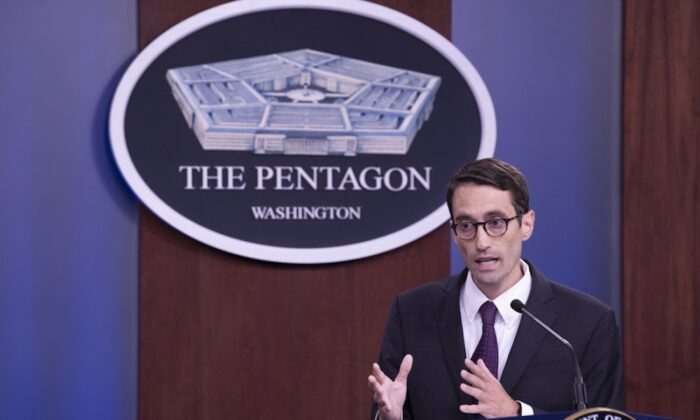 Deputy Assistant Secretary of Defense for Space Policy Stephen Kitay holds a press briefing for the media on Defense Space Strategy in the Pentagon Briefing Room on June 17, 2020. (DoD photo by Marvin Lynchard)