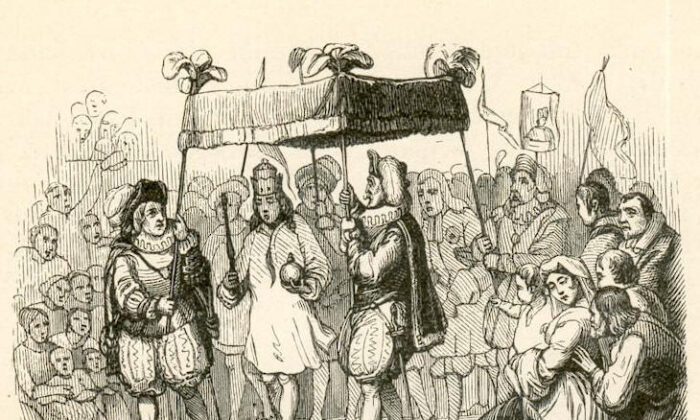 In 1849, Vilhelm Pedersen illustrated the emperor parading through the streets in his magical new "clothes" for Hans Christian Andersen's "The Emperor's New Clothes." (Public Domain)