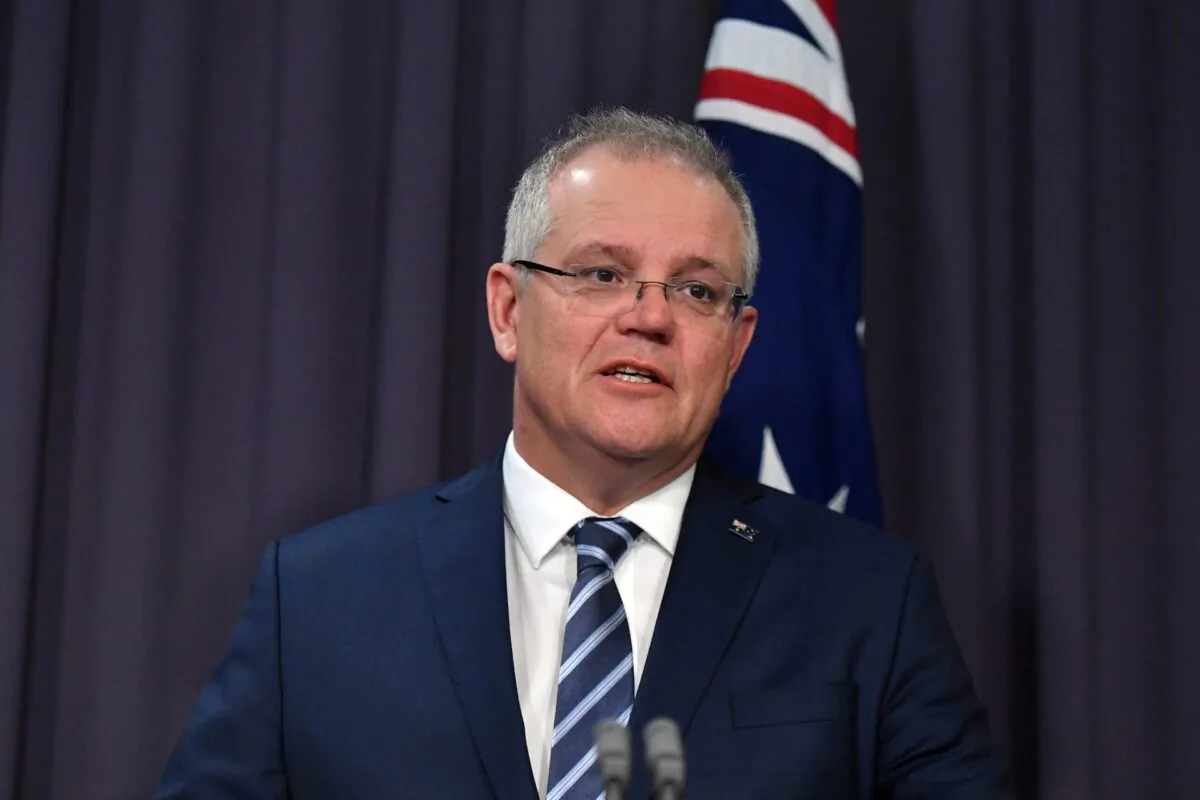 Australian Prime Minister Scott Morrison speaks at a press conference at Parliament House in Canberra, Australia, on June 19, 2020. (Mick Tsikas/AAP Image)
