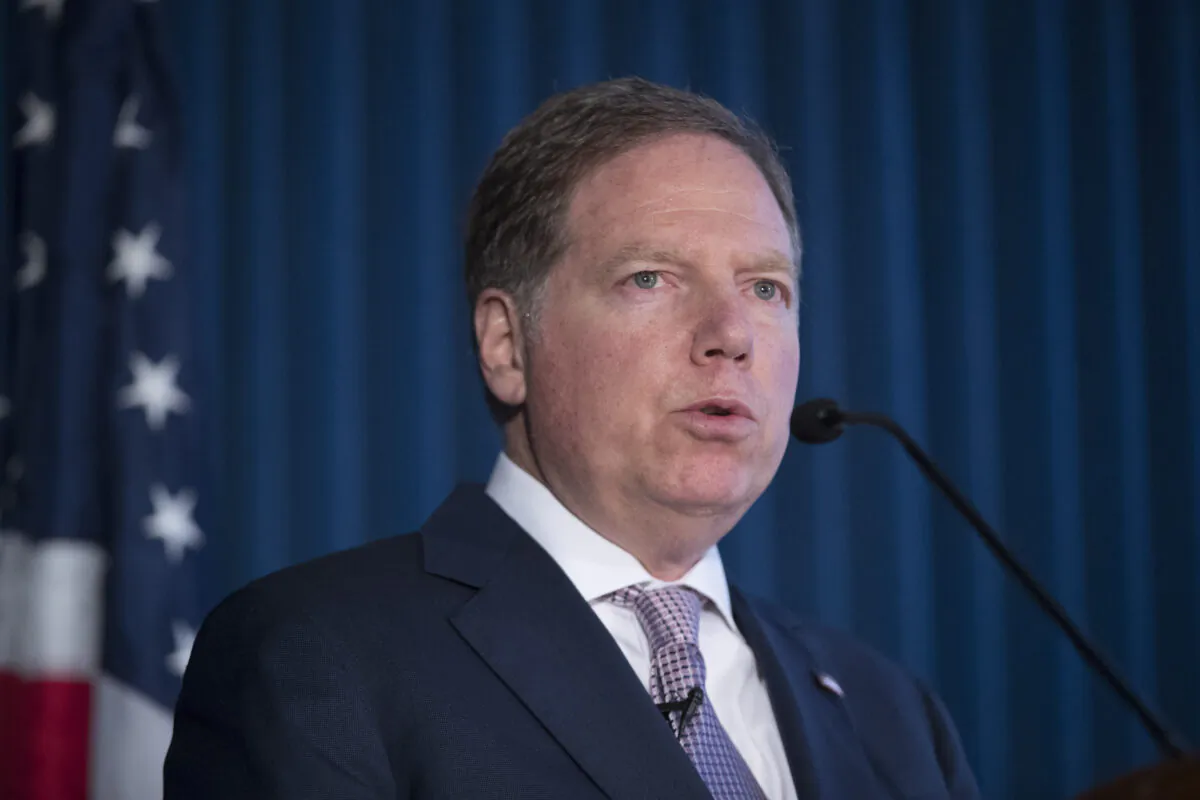 Geoffrey Berman, then-acting U.S. Attorney for the Southern District of New York, speaks during a news conference in New York on April 23, 2019. (Mary Altaffer/AP Photo)