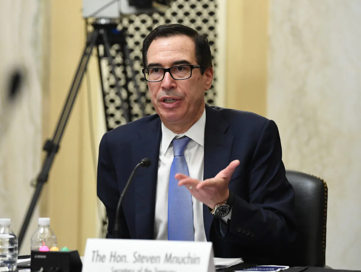 Treasury Secretary Steven Mnuchin testifies during the Senate Small Business and Entrepreneurship Hearings to examine implementation of Title I of the CARES Act, on Capitol Hill in Washington on June 10, 2020. (Kevin Dietsch/Pool/Getty Images)