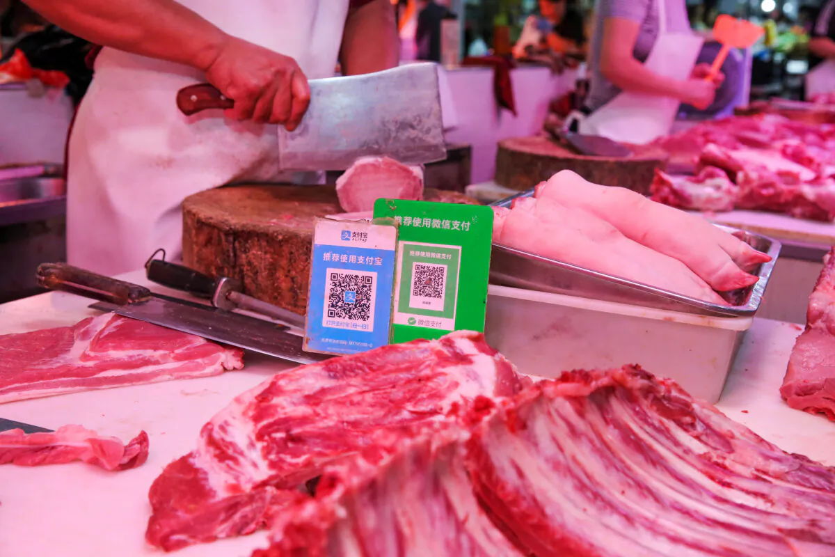 A meat stall at a market in Nantong city, Jiangsu Province, China, on September 10, 2018. (STR/AFP via Getty Images)