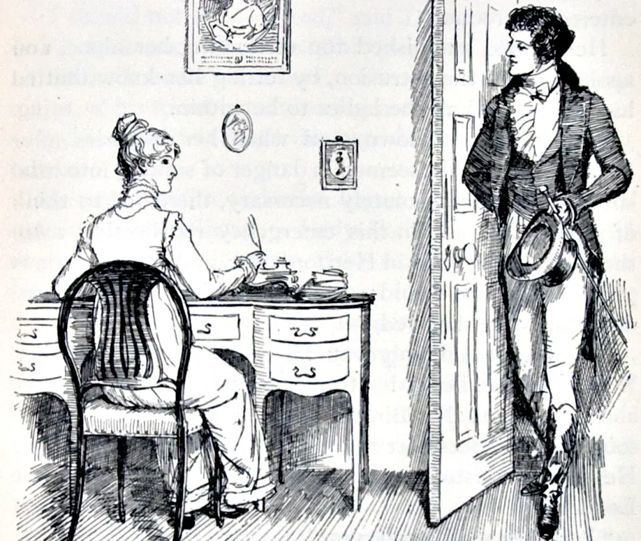 Illustration by Hugh Thomson of Elizabeth and Mr. Darcy, from the 1894 London edition of "Pride and Prejudice." (Public Domain)