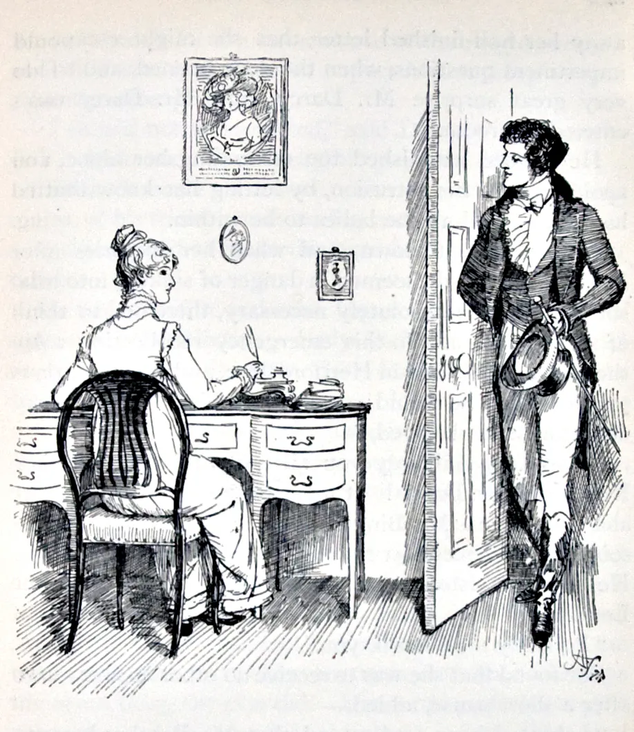 Illustration by Hugh Thomson of Elizabeth and Mr. Darcy, from the 1894 London edition of "Pride and Prejudice." (Public Domain)