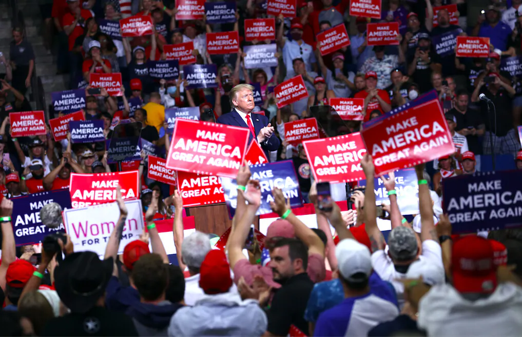 President Donald Trump at a campaign rally at the BOK Center in Tulsa, Okla., on June 20, 2020. (Charlotte Cuthbertson/The Epoch Times) 
