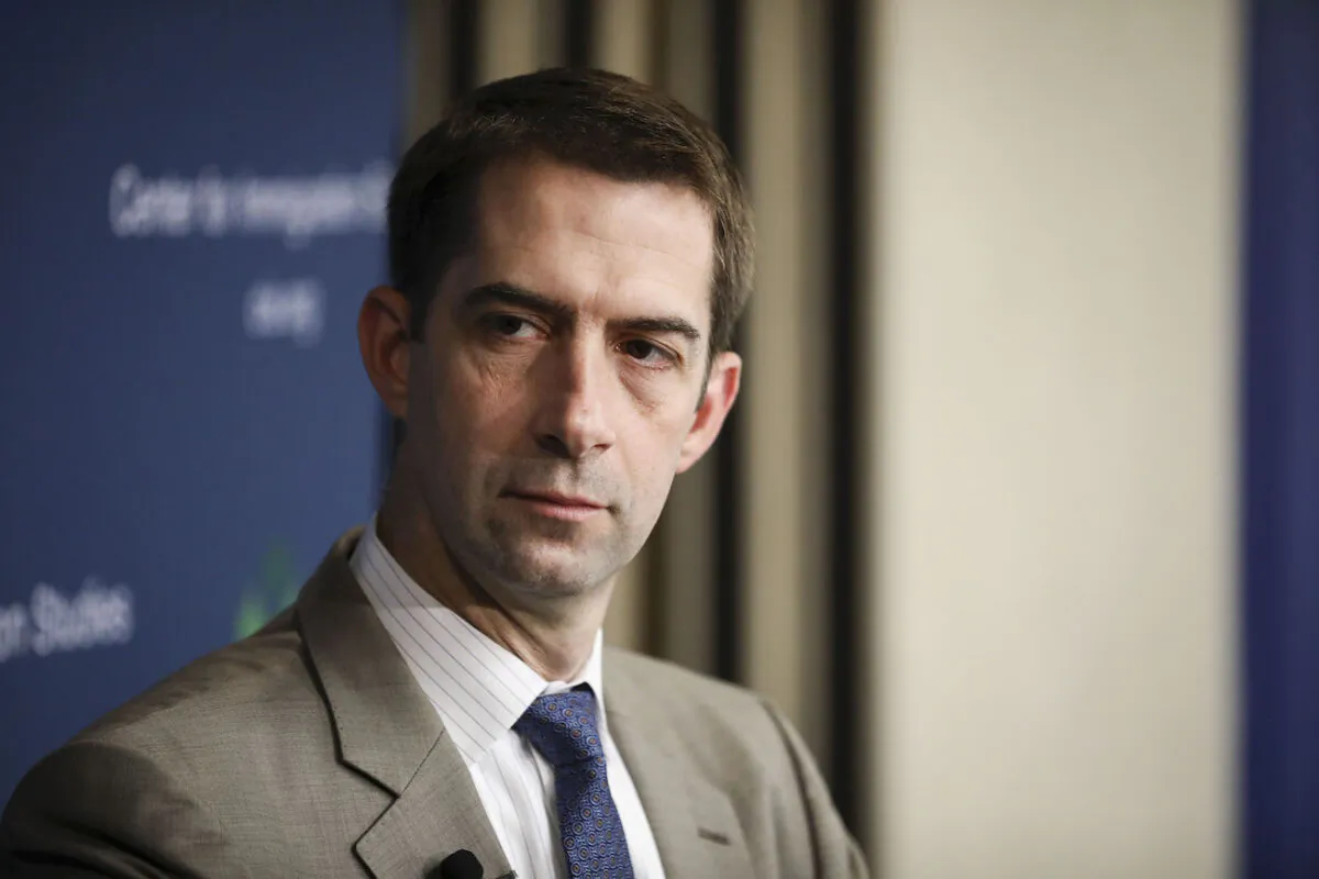 Sen. Tom Cotton (R-Ark.) at a border security discussion hosted by Center for Immigration Studies in Washington on July 30, 2019. (Samira Bouaou/The Epoch Times)