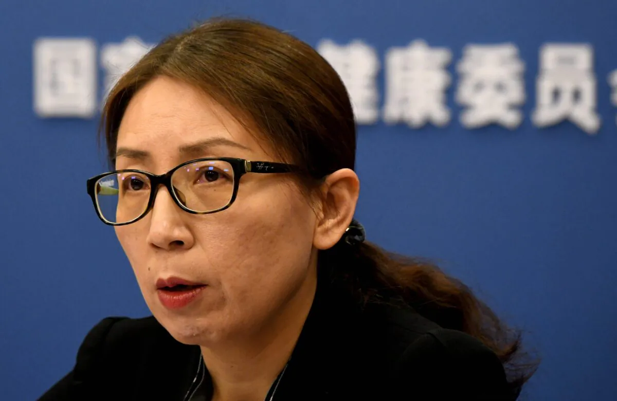 China's Medical Administration and Supervision for National Health Commission deputy director Jiao Yahui speaks during a press conference in Beijing on Jan. 28, 2020. (Noel Celis/AFP via Getty Images)