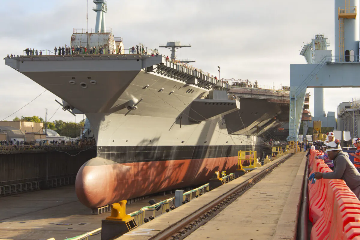 The John F. Kennedy aircraft carrier (CVN 79) at Huntington Ingalls Industries in Newport News, Va., on Nov. 29, 2019. (Mass Communication Specialist 3rd Class Adam Ferrero/U.S. Navy)
