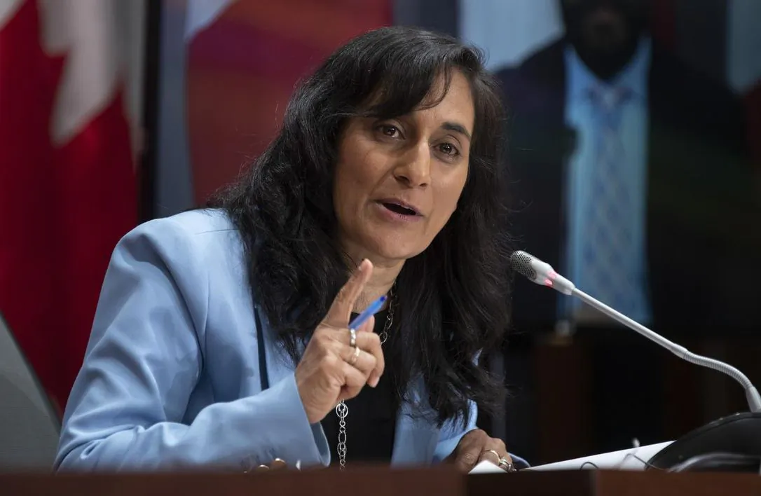 Public Services and Procurement Minister Anita Anand responds to a question during a news conference on Parliament Hill, May 26, 2020 in Ottawa. The federal Liberals say the government will go back to using competitive bid processes to get protective equipment needed across the country due to COVID-19. (THE CANADIAN PRESS/Adrian Wyld)