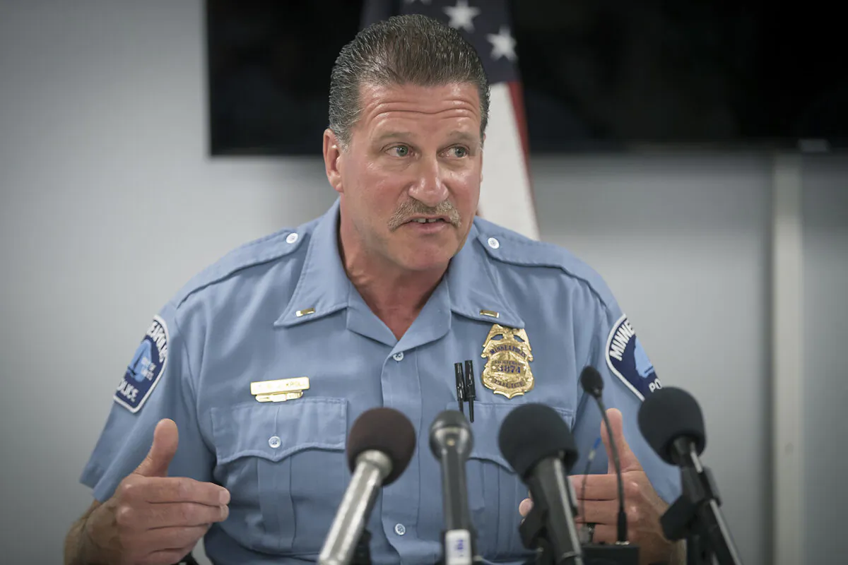 In this July 30, 2018, file photo, Minneapolis Police Union President Lt. Bob Kroll speaks during a news conference in Minneapolis, Minn. (Elizabeth Flores/Star Tribune/AP)