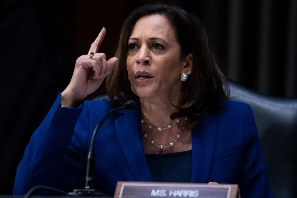 Sen. Kamala Harris (D-Calif.) speaks during a hearing in Washington on June 16, 2020. (Tom Williams/Pool/AFP via Getty Images)