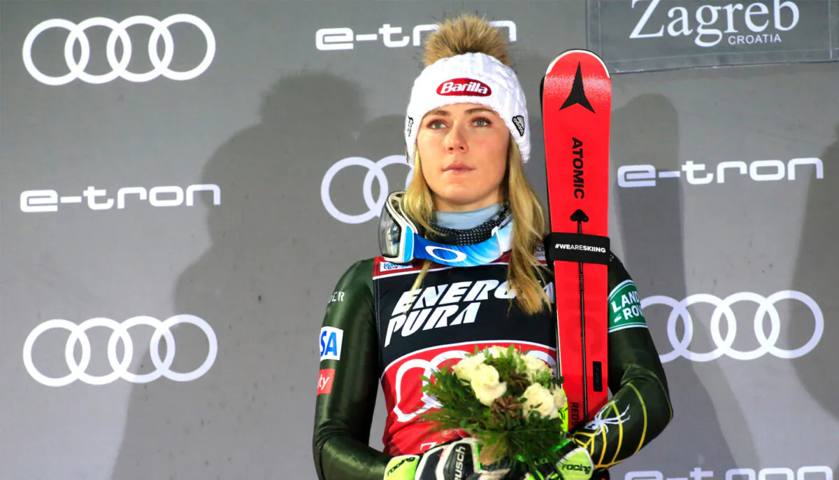 Mikaela Shiffrin takes 2nd place at the Audi FIS Alpine Ski World Cup Women's Slalom on Jan. 4, 2020, in Zagreb, Croatia. (Christophe Pallot/Agence Zoom/Getty Images)