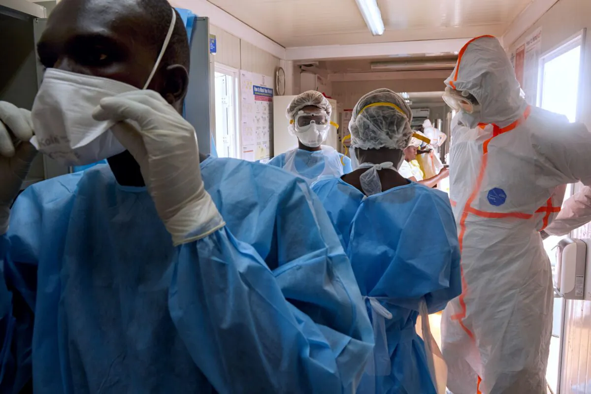 Medical staff inside the isolation ward of Ministry of Health Infectious Disease Unit in Juba, South Sudan, in a file photo (Alex McBride/AFP via Getty Images)