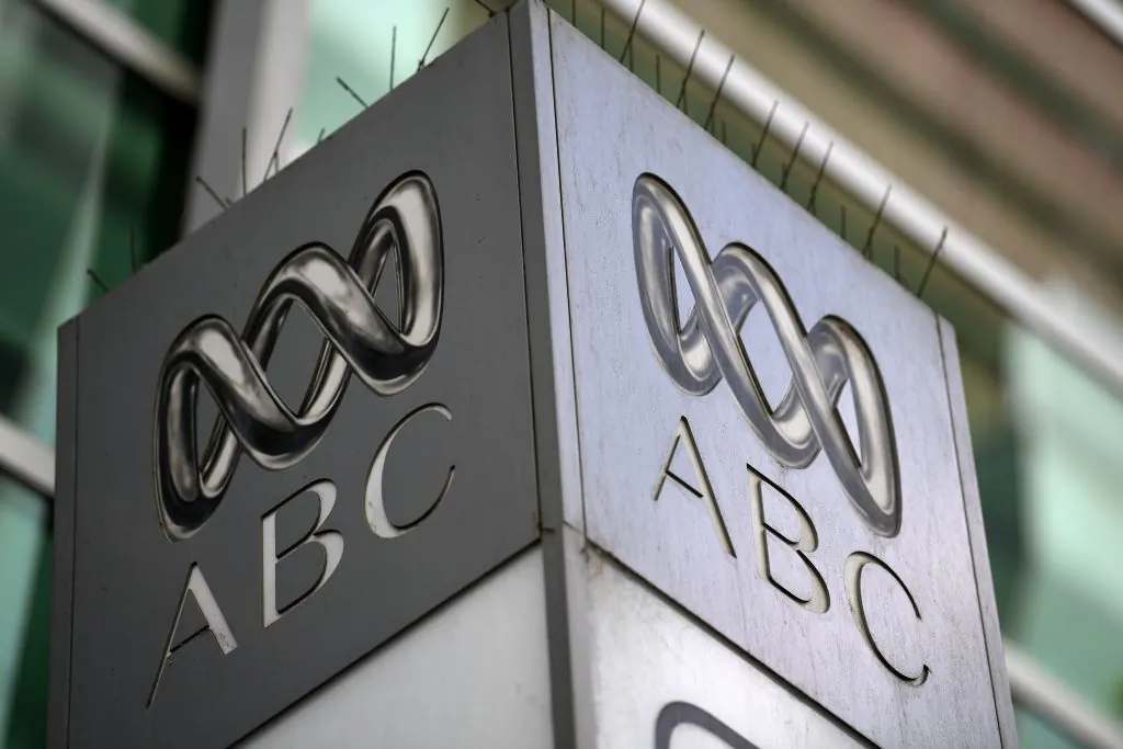 The logo for Australia's public broadcaster ABC is seen at its head office building in Sydney on September 27, 2018. (SAEED KHAN/Getty Images)