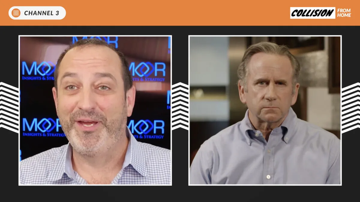 Patrick Moorhead, founder at Moor Insights & Strategy (L) and Alex Rogers, executive vice president at Qualcomm talk about 5G's bright future at the Collision from Home virtual technology conference on June 23, 2020 hosted in Toronto. (Collision from Home screenshot)