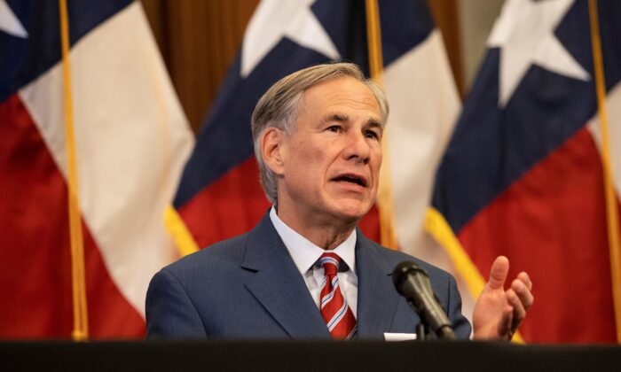 Texas Governor Greg Abbott speaks at a press conference at the Texas State Capitol in Austin on May 18, 2020. (Lynda M. Gonzalez-Pool/Getty Images)