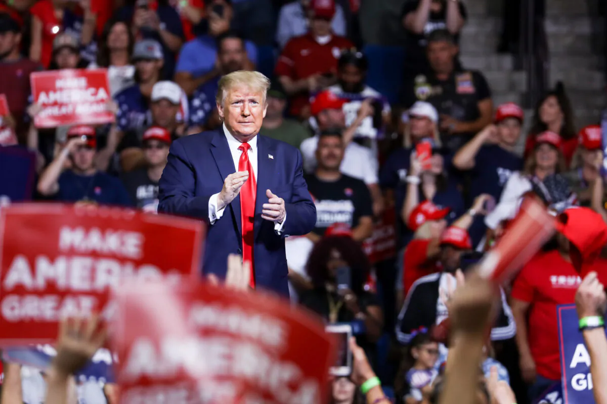 President Donald Trump at a campaign rally in the BOK Center in Tulsa, Okla., on June 19, 2020. (Charlotte Cuthbertson/The Epoch Times)