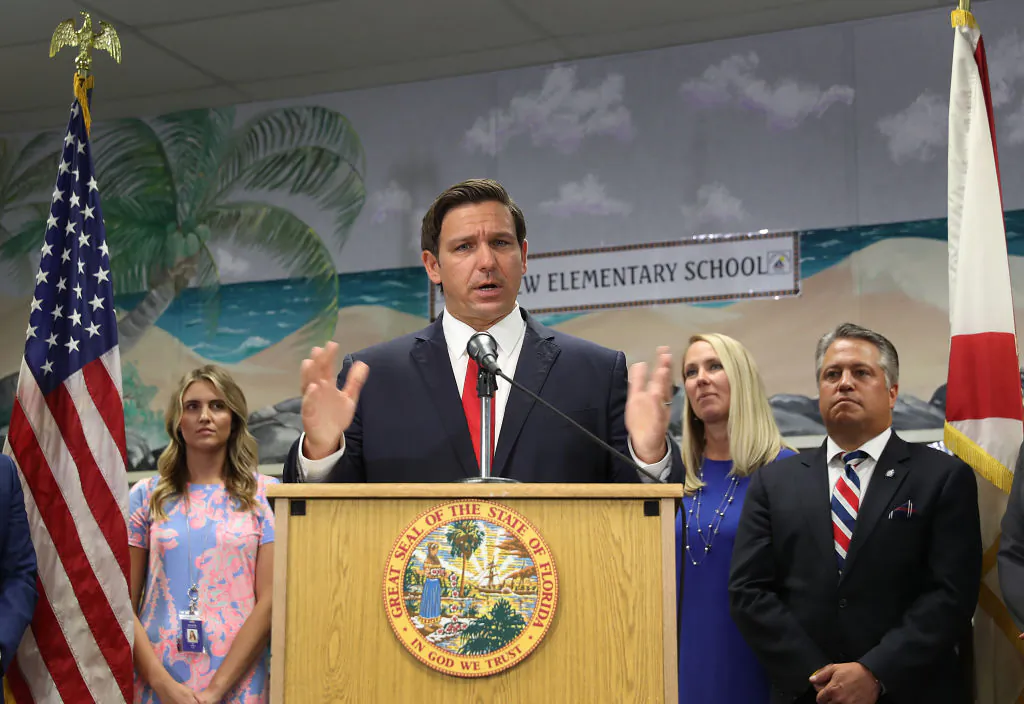 Florida Gov. Ron DeSantis speaks at a press conference held at Bayview Elementary School in Fort Lauderdale, Florida, on Oct. 07, 2019. (Joe Raedle/Getty Images)