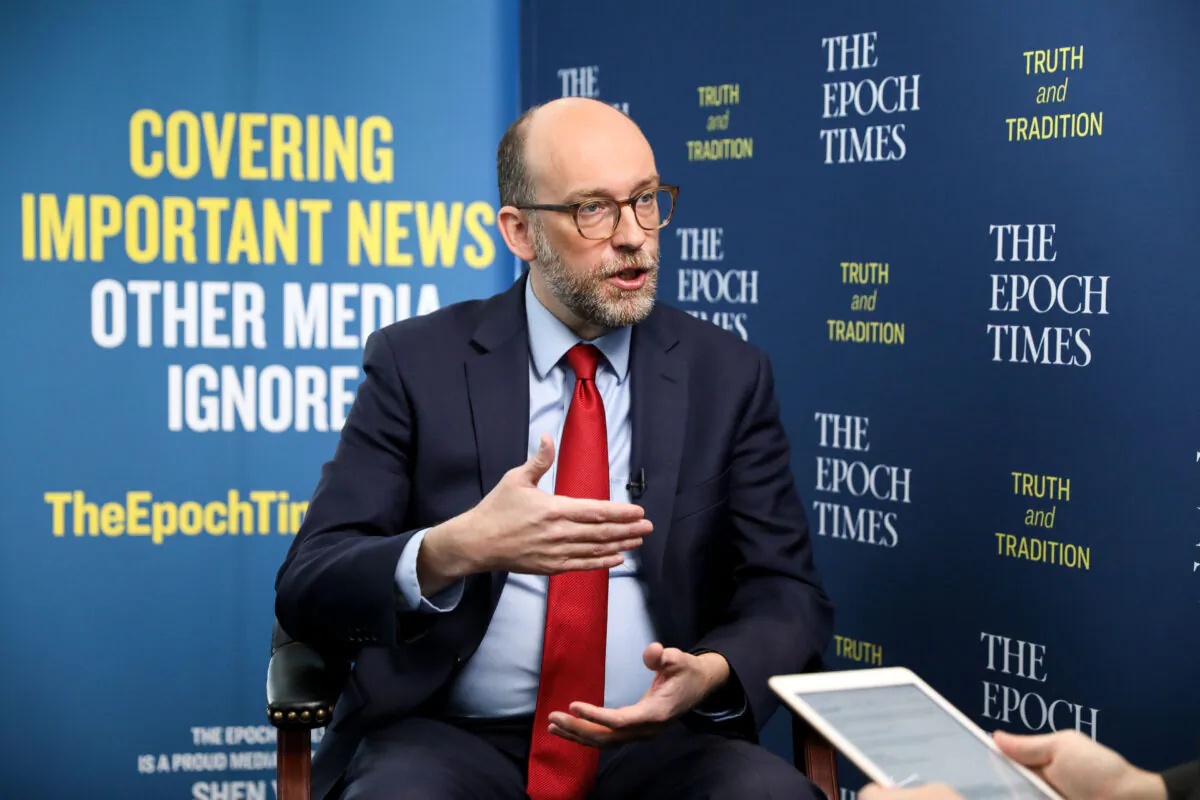 Russ Vought, acting Director of the Office of Management and Budget, speaks during an interview with The Epoch Times at the CPAC convention in National Harbor, Md., on Feb. 29, 2020. (Samira Bouaou/The Epoch Times)