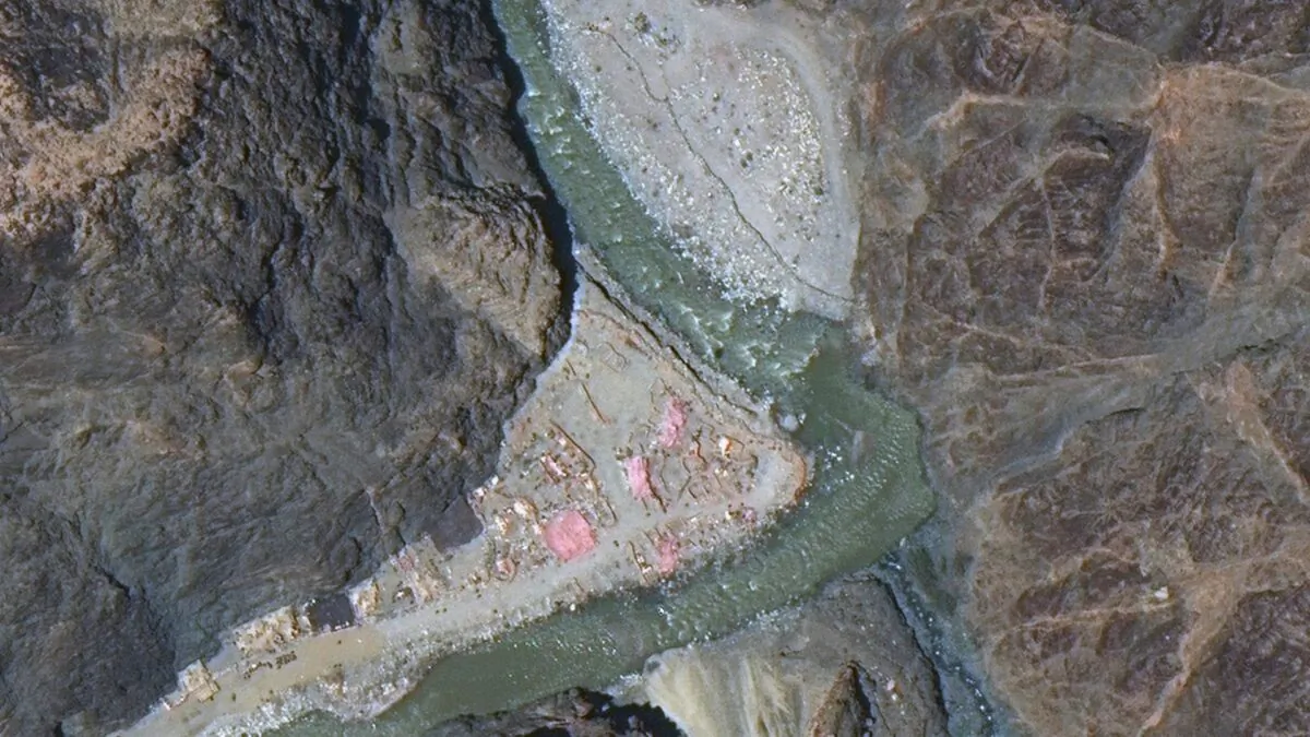 A satellite image shows a close up view of the Line of Actual Control (LAC) border and patrol point 14 in the eastern Ladakh sector of Galwan Valley, India, on June 22, 2020. (Maxar Technologies via Reuters)