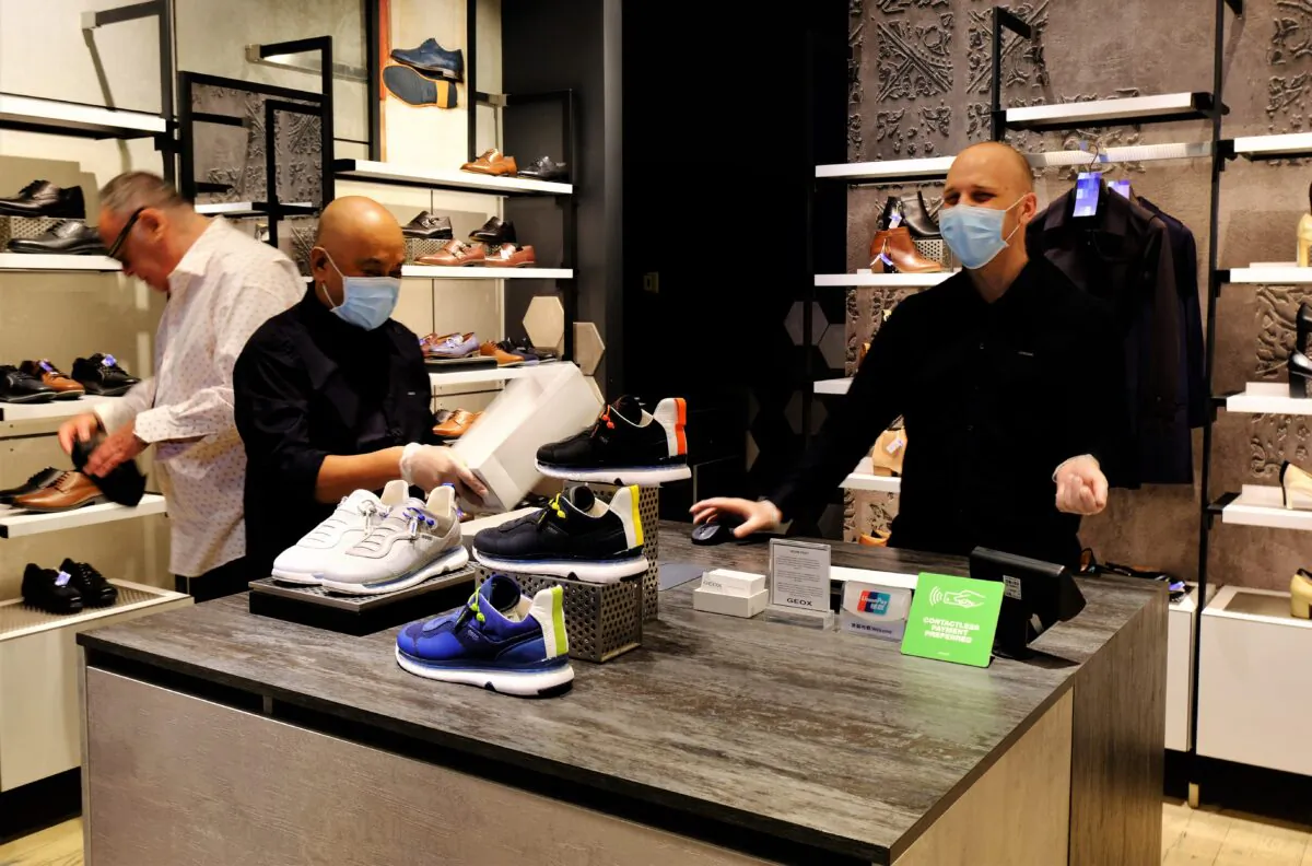 A shoe store at the Eaton Centre in Toronto on June 24, 2020, as the city enters Stage 2 of reopening. (Heejin Park/The Epoch Times)