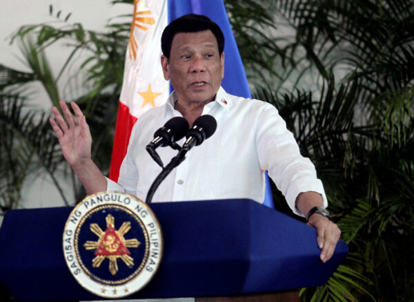 President Rodrigo Duterte speaks after his arrival in Davao