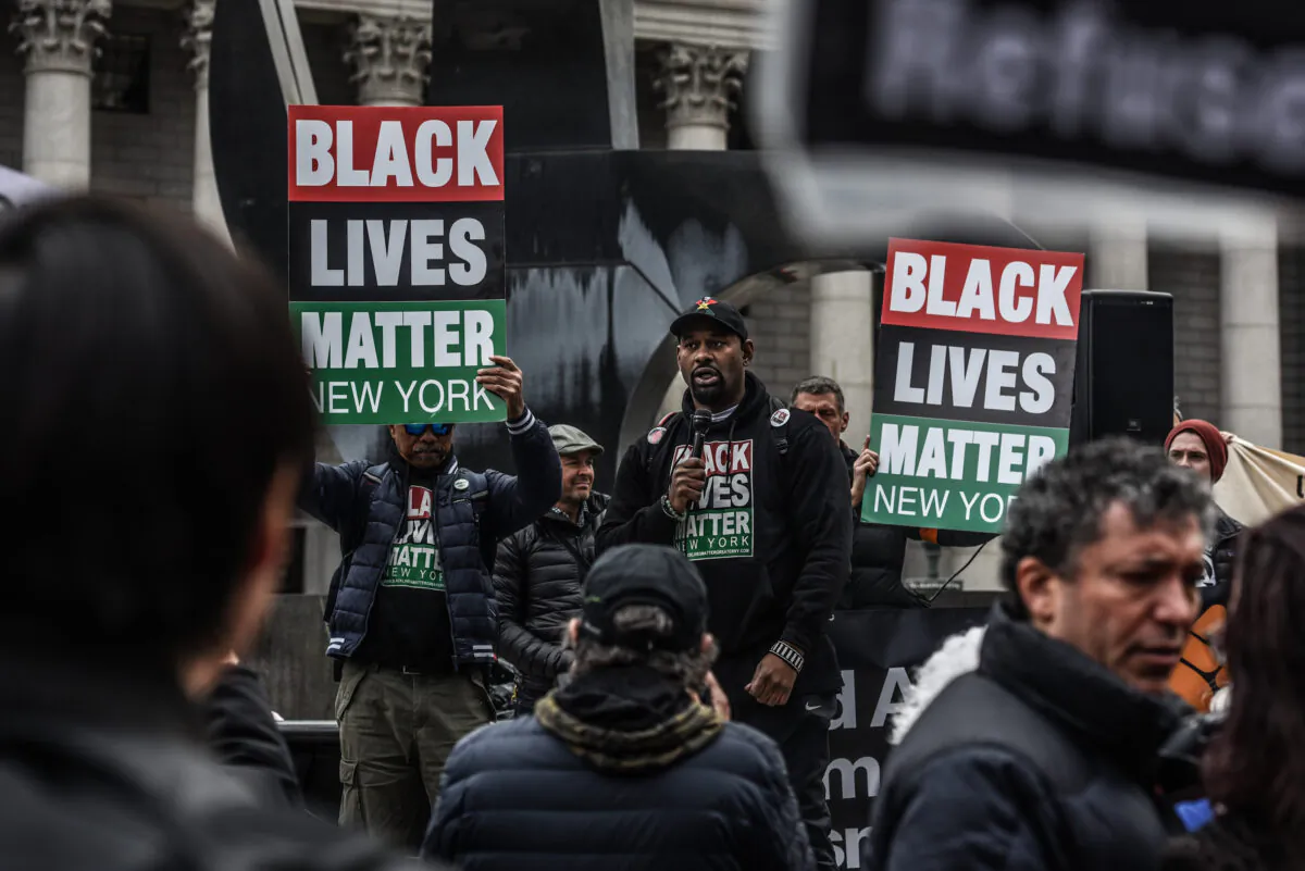 Hawk Newsome of Black Lives Matter Greater New York speaks during a rally in New York City on March 16, 2019. (Stephanie Keith/Getty Images)