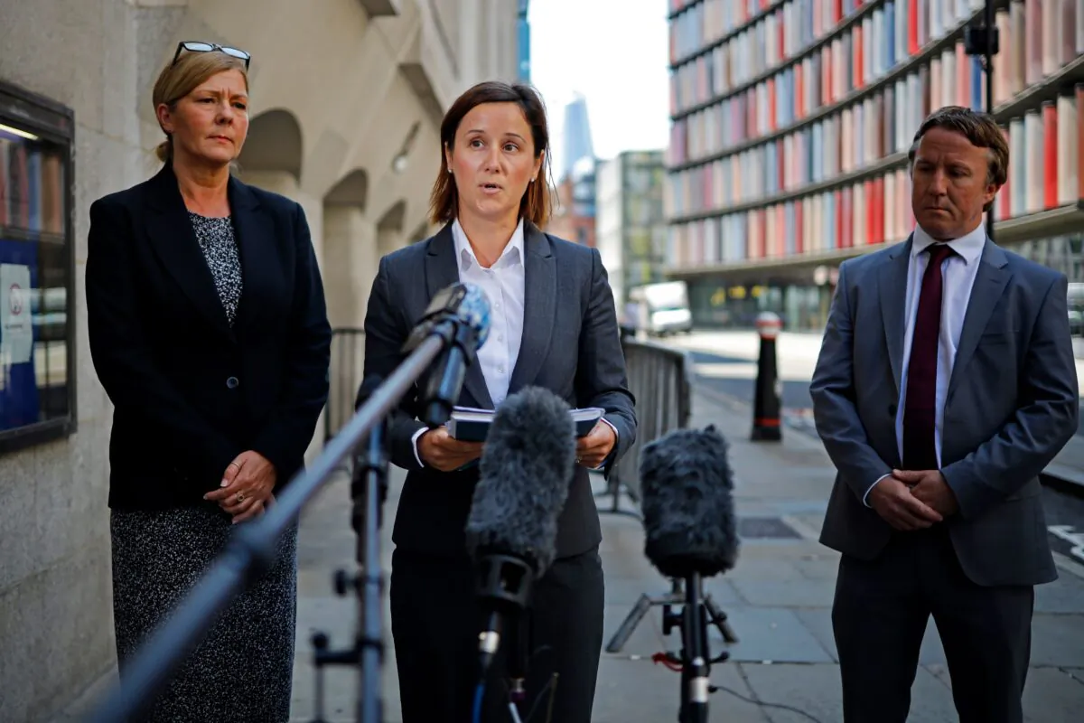 Metropolitan police press officer Melanie Pressley (C) gives a statement outside the Old Bailey on behalf of the family of the victim, after a troubled British teenager who threw a 6-year-old French boy off a viewing platform at London's Tate Modern art gallery last year was jailed for life, in London on June 26, 2020. (Tolga Akmen /AFP via Getty Images)