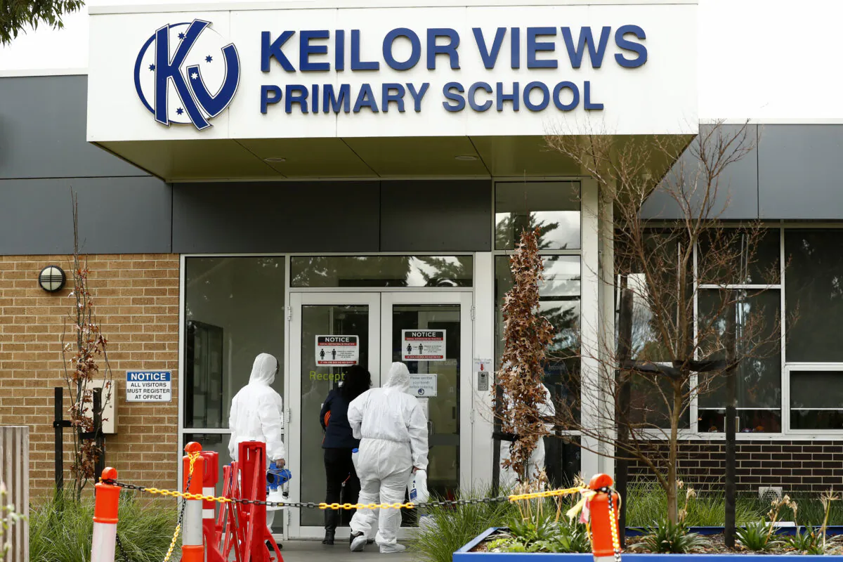 Cleaning crews work to deep clean Keilor Views Primary School in Melbourne, Australia on June 23, 2020. (Darrian Traynor/Getty Images)