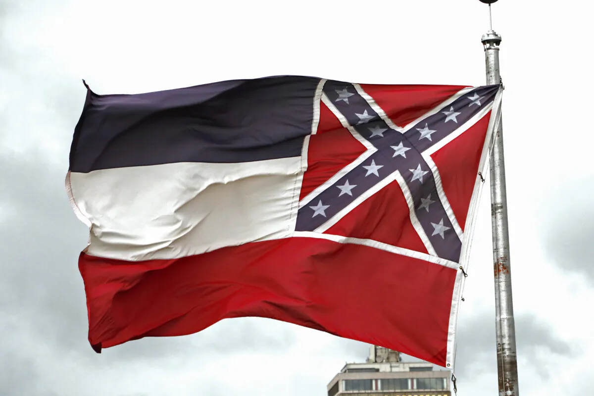 A Mississippi state flag flies outside the Capitol in Jackson, Miss., on June 25, 2020. (Rogelio V. Solis/AP Photo)