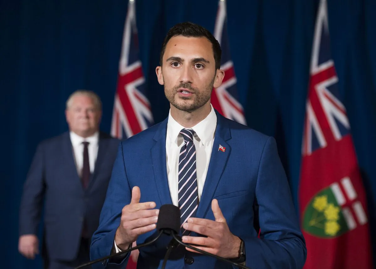 Ontario Education Minister Stephen Lecce speaks to media at Queen's Park in Toronto on June 9, 2020. (The Canadian Press/Nathan Denette)
