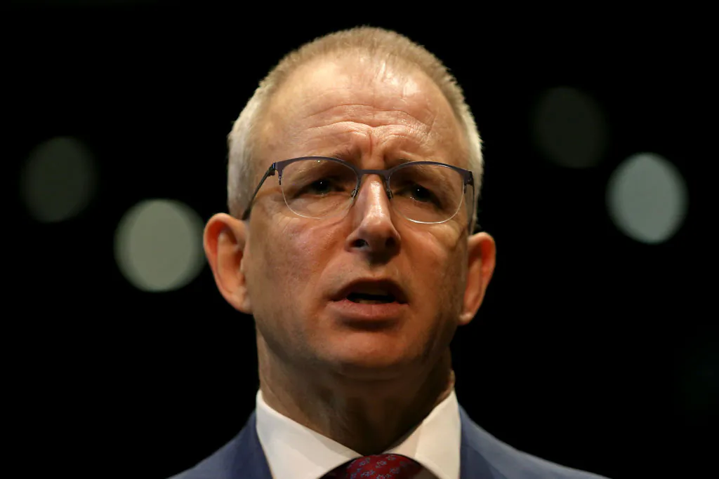Minister for Communications Paul Fletcher speaks during a press conference following a tour of the Sydney Coliseum Theatre at West HQ on June 25, 2020 in Sydney, Australia. (Matt Blyth/Getty Images)