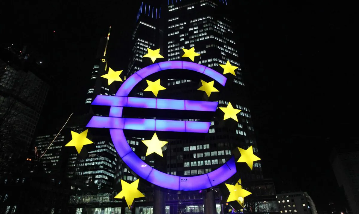 The Euro logo is seen in front of the European Central Bank (ECB) in Frankfurt am Main, Germany, on Jan. 10, (Daniel Roland/AFP via Getty Images)