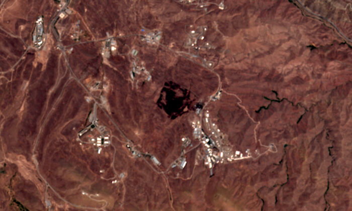 The site of an explosion that rattled Iran’s capital on June 26, 2020, as seen from the European Commission's Sentinel-2 satellite. (European Commission via AP)
