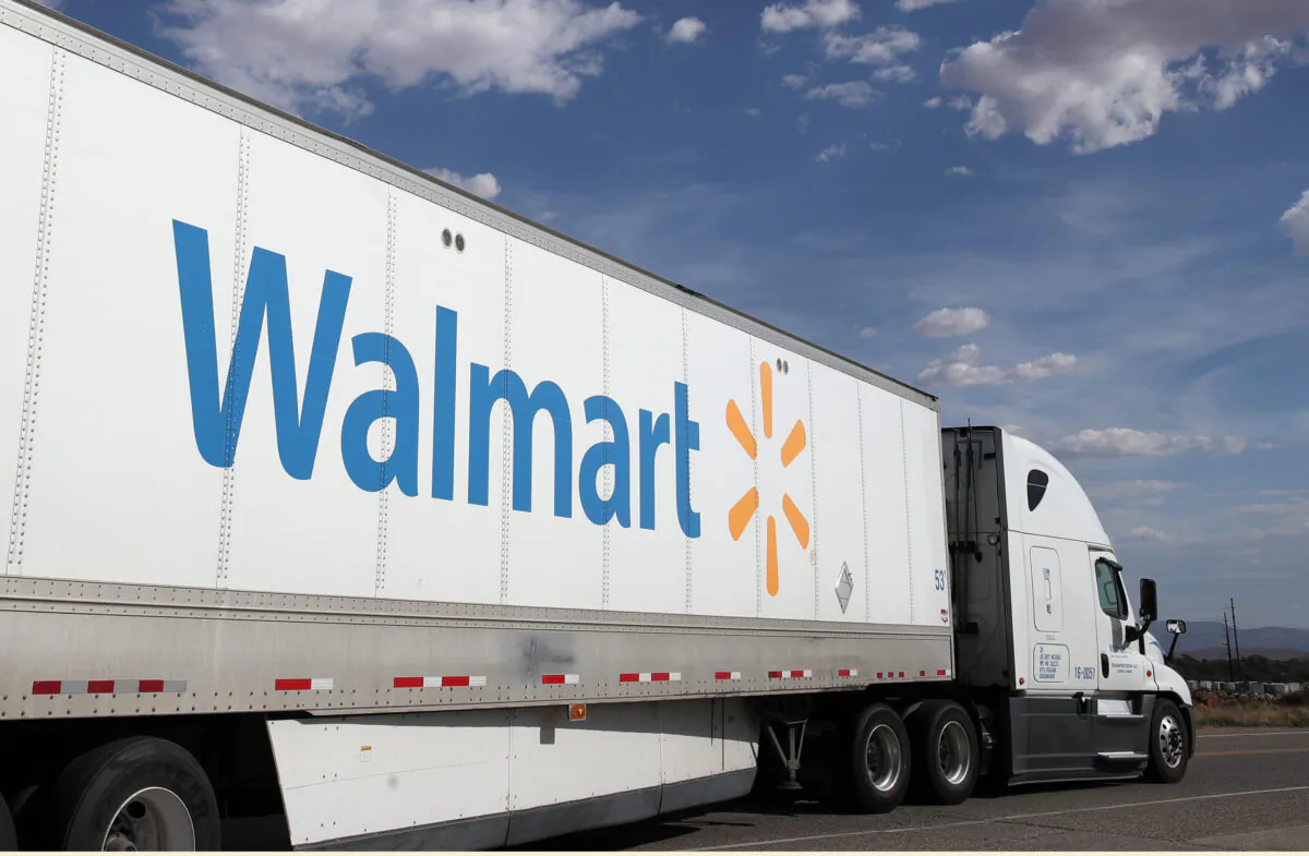 A truck leaves a large regional Walmart Inc. distribution center in Washington, Utah, on June 6, 2019. (George Frey/Getty Images)