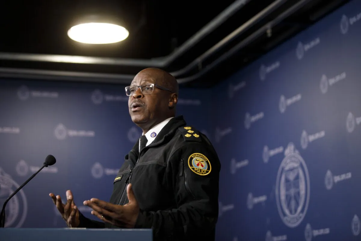 Toronto's Chief of Police, Mark Saunders speaks during a press conference in Toronto on March 6, 2020. (Cole Burston/The Canadian Press)