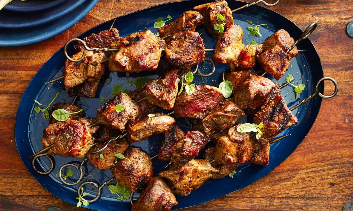 Pork souvlaki is a Greek street food staple, and a mainstay at Greko in Nashville. Cousins Bill and Tony Darsinos opened the spot in tribute to their cultural roots. (Photo from the book "Serial Griller")