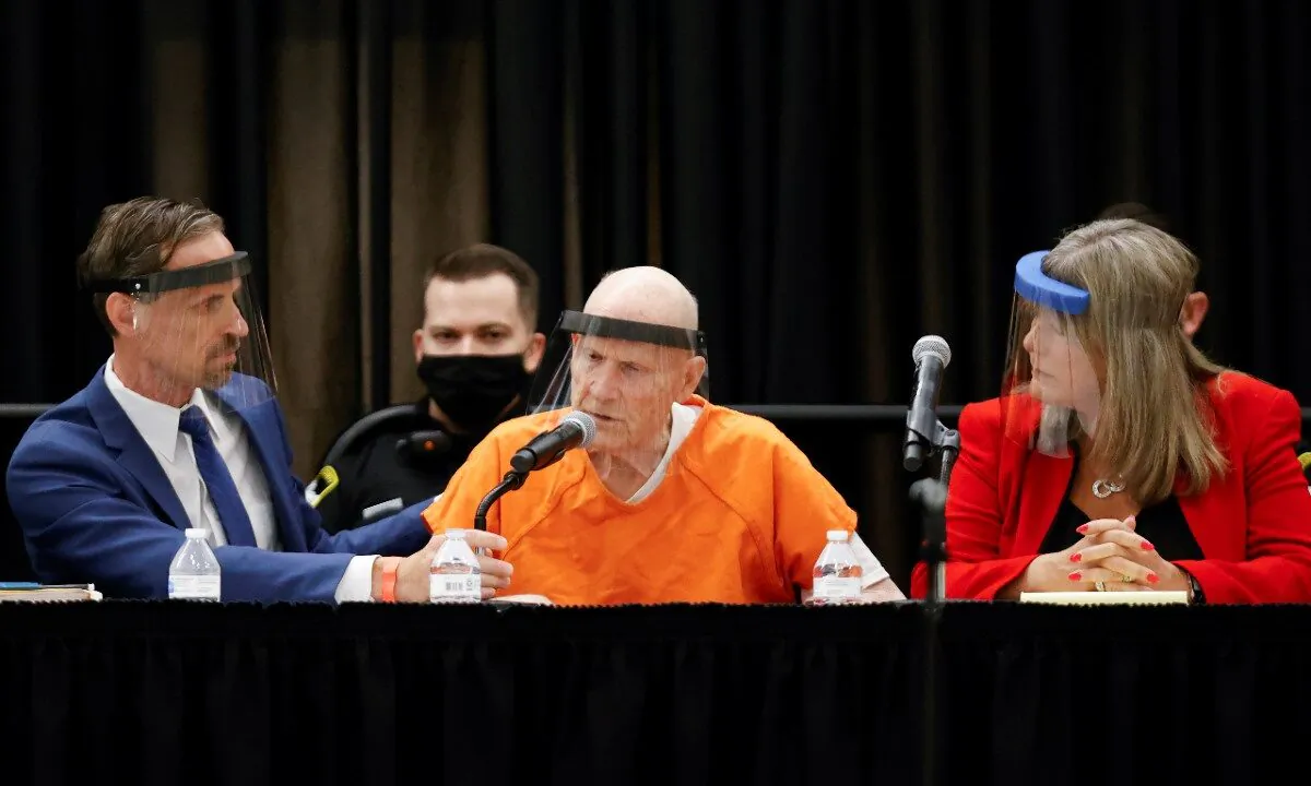 Former police officer Joseph James DeAngelo Jr. speaks at the Sacramento County courtroom during a hearing on crimes attributed to the Golden State Killer, in Sacramento, Calif., on June 29, 2020. (Fred Greaves/Reuters)