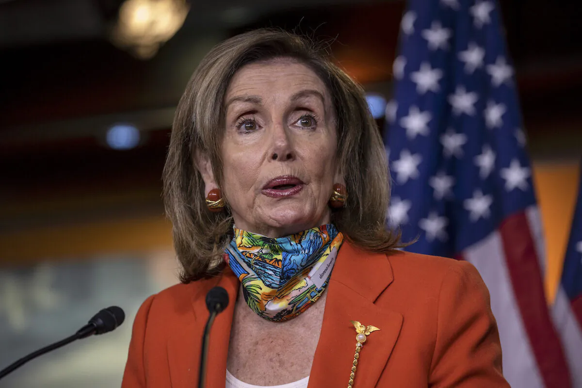 Speaker of the House Nancy Pelosi (D-Calif.) speaks at her weekly press conference on Capitol Hill in Washington, on June 26, 2020. (Tasos Katopodis/Getty Images)
