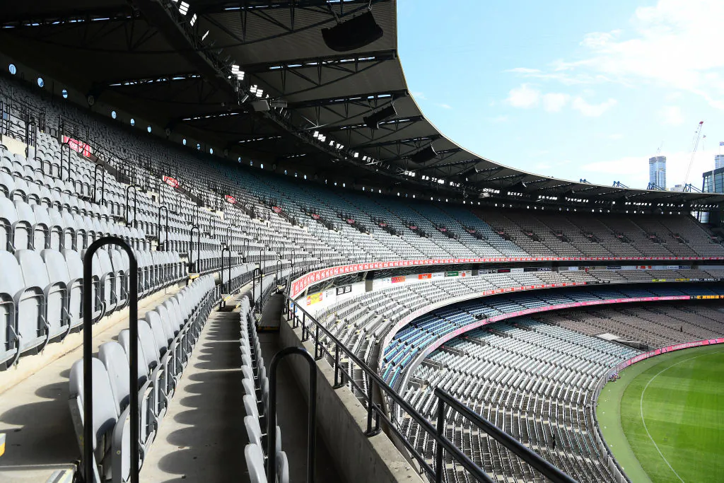 A general view of empty stands at the MCG during the round 1 AFL match between the Hawthorn Hawks and the Brisbane Lions at Melbourne Cricket Ground on March 22, 2020 in Melbourne, Australia. (Quinn Rooney/Getty Images)