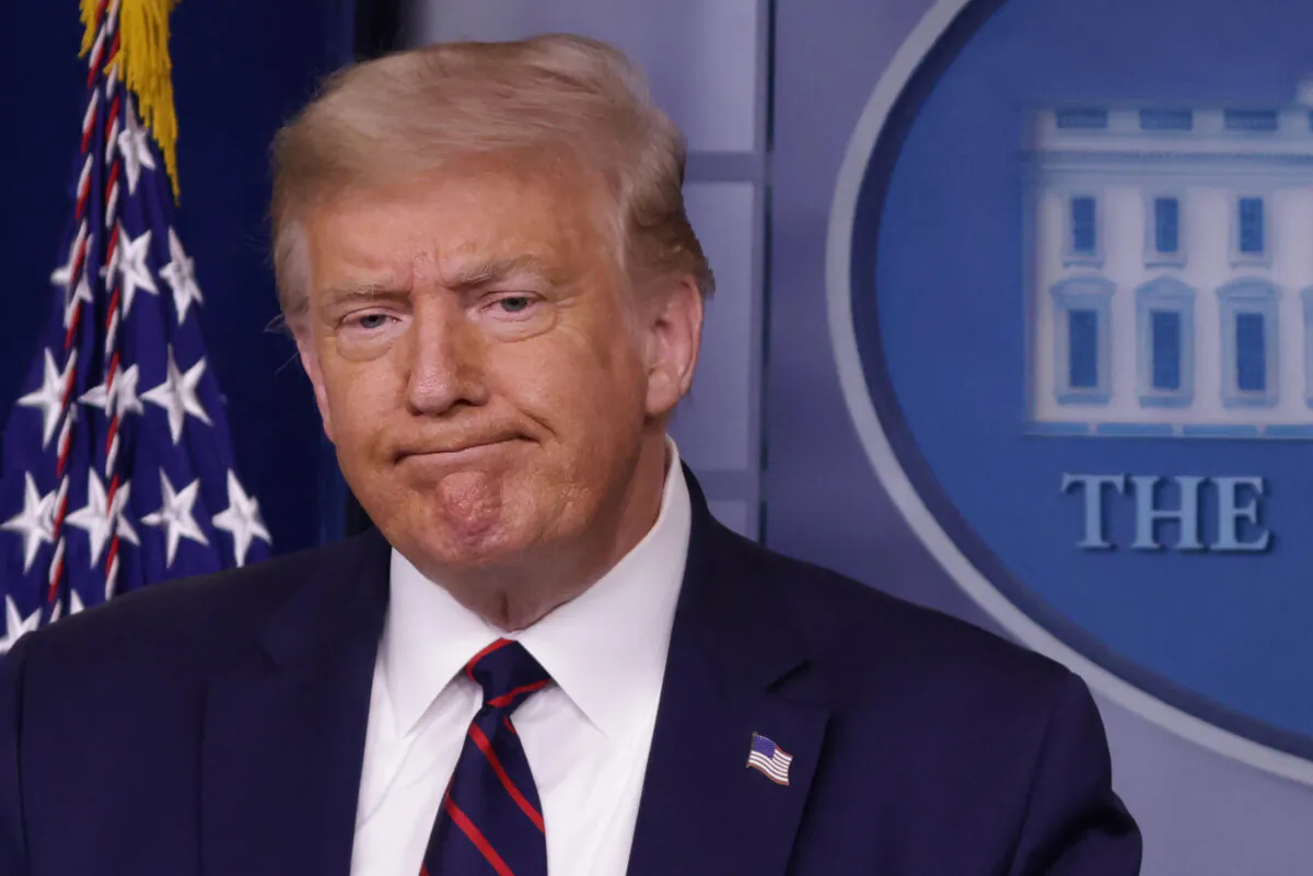 President Donald Trump speaks during a news conference in the James Brady Briefing Room of the White House on July 30, 2020. Earlier in the day, Trump suggested in a tweet that November’s general election should be postponed, citing his unsubstantiated assertions of widespread mail-in voter fraud amid the coronavirus pandemic. (Alex Wong/Getty Images)