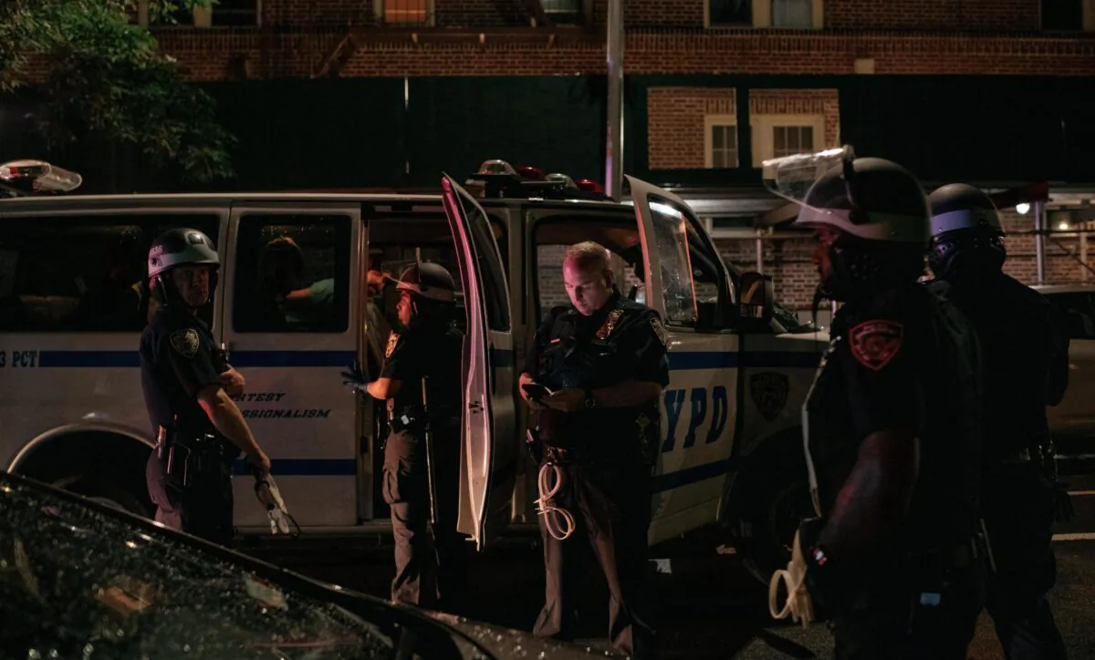 NYPD officers in the Crown Heights neighborhood in Brooklyn, New York City, on June 3, 2020. (Scott Heins/Getty Images)