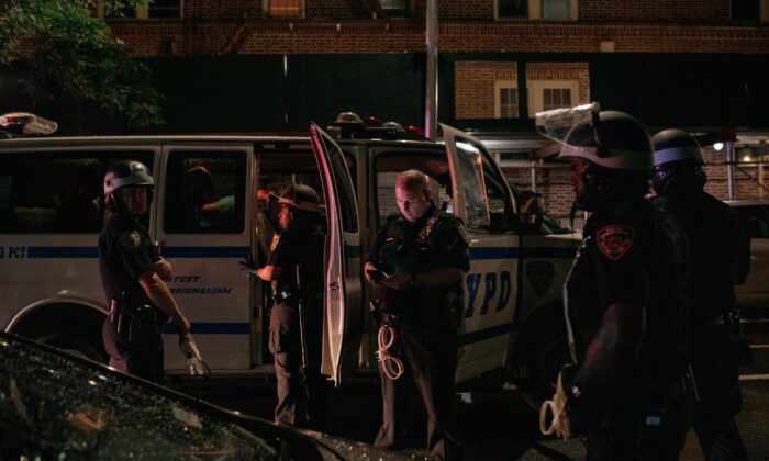 NYPD officers in the Crown Heights neighborhood in Brooklyn, New York City, on June 3, 2020. (Scott Heins/Getty Images)