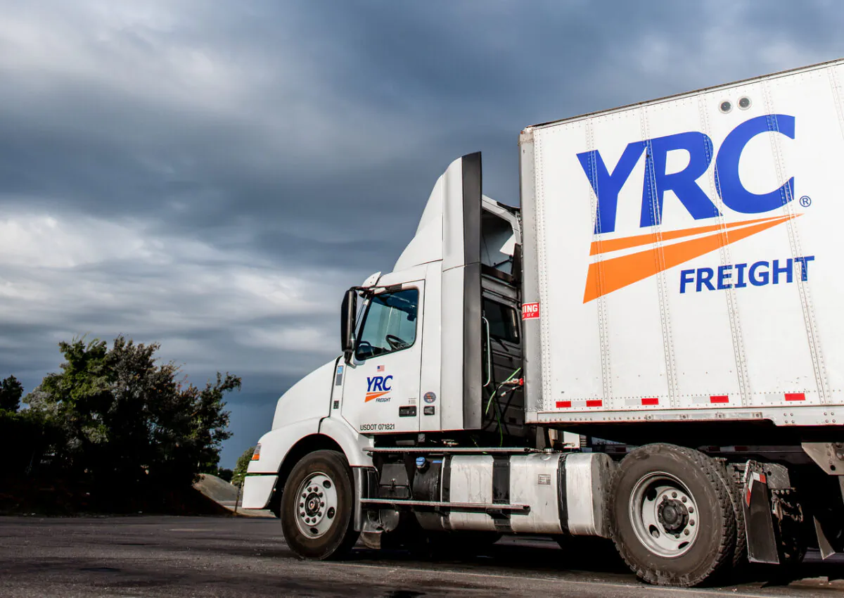 This file image shows a YRC Worldwide Inc. truck on the road. (Image courtesy of YRCW Inc.)