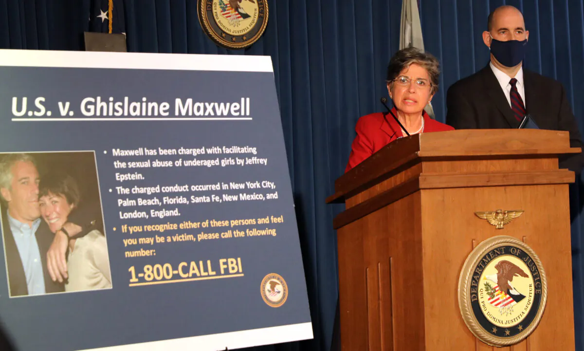 Acting US Attorney for the Southern District of New York, Audrey Strauss, speaks to the media at a press conference to announce the arrest of Ghislaine Maxwell, the longtime girlfriend and accused accomplice of deceased accused sex-trafficker Jeffrey Epstein, in New York City, on July 2, 2020. (Spencer Platt/Getty Images)
