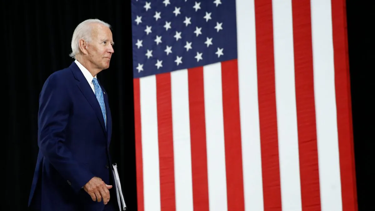 Democratic presidential candidate, former Vice President Joe Biden departs after speaking at Alexis Dupont High School in Wilmington, Del., on June 30, 2020. (Patrick Semansky/AP)