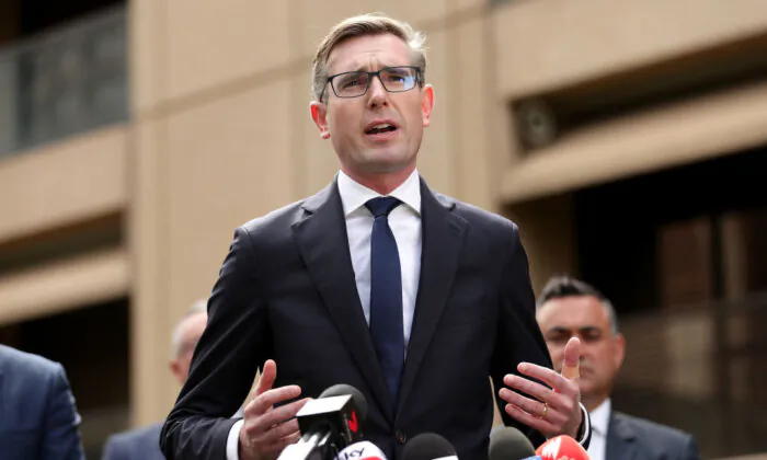 New South Wales Treasurer Dominic Perrottet addresses the media during a press conference at NSW Parliament House on March 17, 2020 in Sydney, Australia.  (Mark Metcalfe/Getty Images)