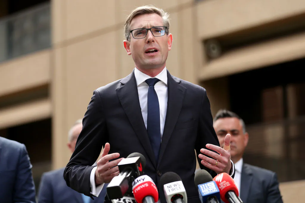 New South Wales Treasurer Dominic Perrottet addresses the media during a press conference at NSW Parliament House on March 17, 2020 in Sydney, Australia.  (Mark Metcalfe/Getty Images)