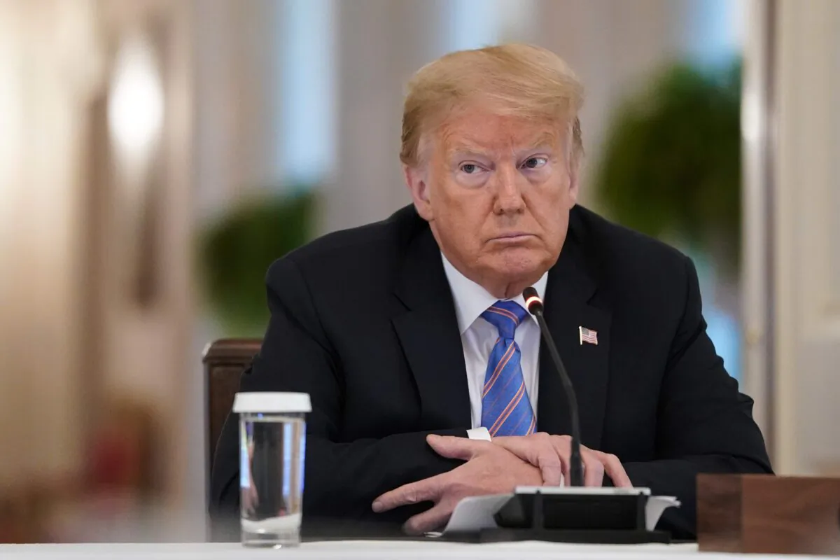 President Donald Trump participates in a meeting of the American Workforce Policy Advisory Board in the East Room of the White House in Washington on June 26, 2020. (Drew Angerer/Getty Images)