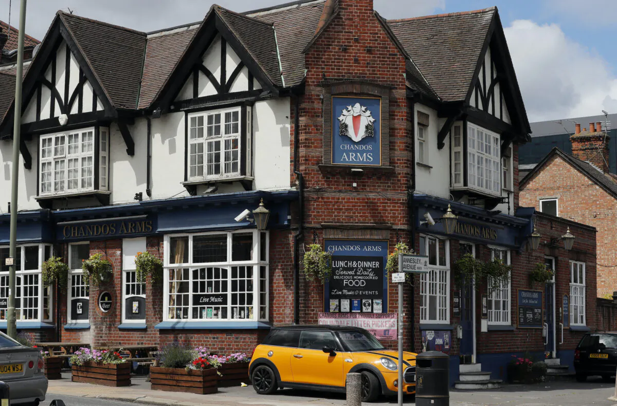 A view of the Chandos Arms pub in London, on Wednesday, July 1, 2020. Pub managers will have to be resourceful come Saturday, July 4, 2020, when they and other parts of the hospitality industry in England open their doors to customers for the first time since March 20, provided they meet COVID safety requirements. (Frank Augstein/AP Photo)